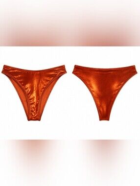 NWOT Wolf & Whistle Rust Metallic High Shine Cheeky Bikini Bottom 4 UT Longhorn